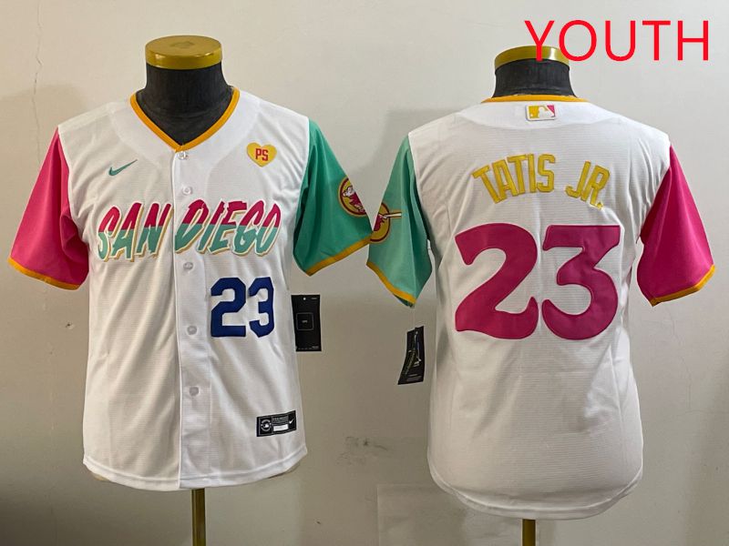 Youth San Diego Padres 23 Tatis jr White City Edition 2025 Nike MLB Jersey style 8